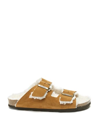 Mandel Leren slippers bruin