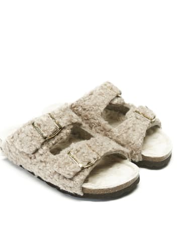 Mandel Pantoletten in Taupe