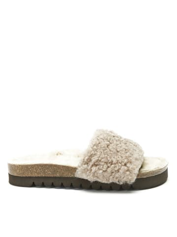 Mandel Pantoletten in Taupe
