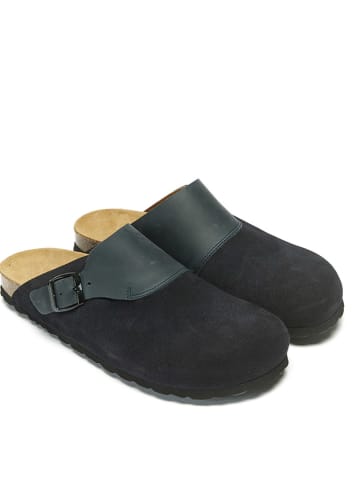 Mandel Leren clogs donkerblauw