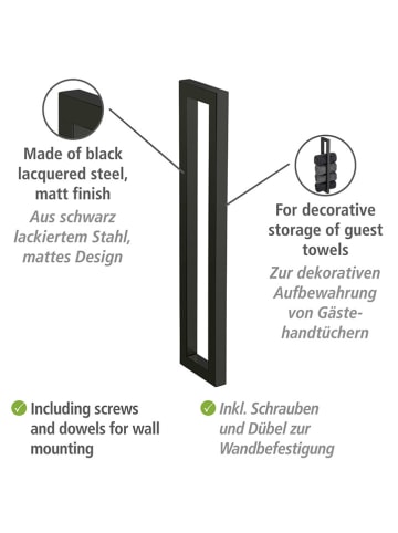 Wenko Handtuchständer in Schwarz - (B)2 x (H)40 x (T)9 cm
