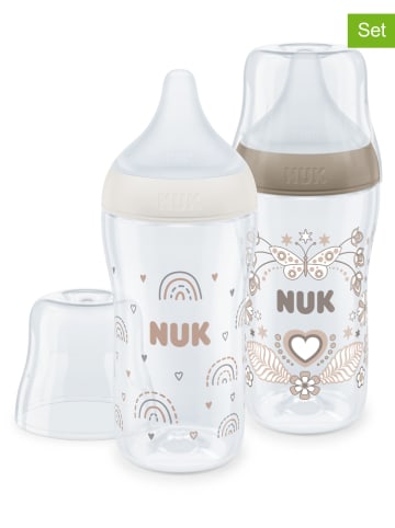 NUK 2er-Set: Babyflaschen "Perfect Match - Regenbogen + Herz" in Beige