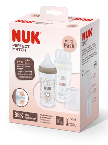 NUK 2er-Set: Babyflaschen "Perfect Match - Regenbogen + Herz" in Beige