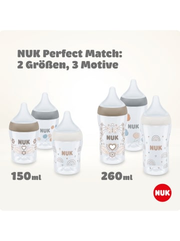 NUK 2er-Set: Babyflaschen "Perfect Match - Regenbogen + Herz" in Beige