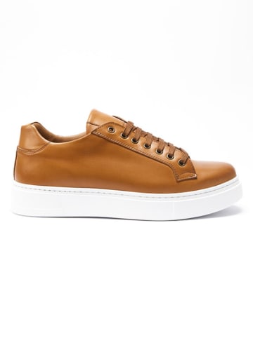 British Passport Leder-Sneakers in Hellbraun