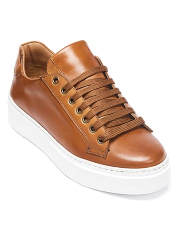 British Passport Leder-Sneakers in Hellbraun