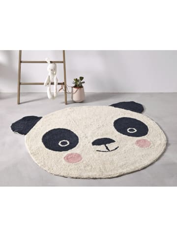 The Wild Hug Baumwoll-Teppich "Panda" in Weiß/ Dunkelblau - (L)100 x (B)85 cm