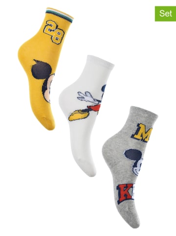 Disney Mickey Mouse Skarpety (3 pary) "Myszka Miki" w kolorze żółto-biało-szarym