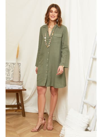 Curvy Lady Linnen jurk olijfgroen