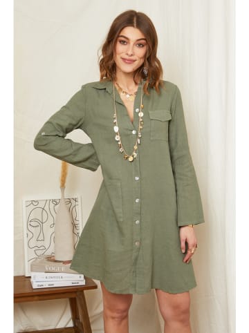 Curvy Lady Linnen jurk olijfgroen