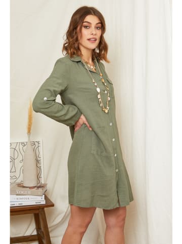 Curvy Lady Linnen jurk olijfgroen