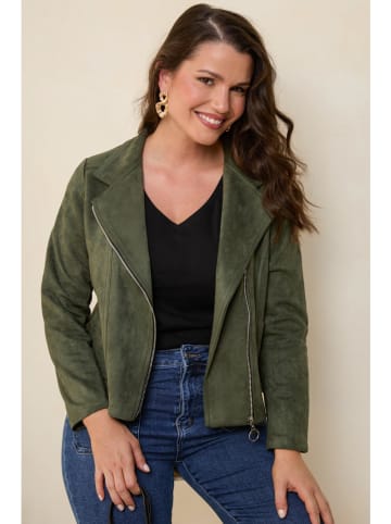 Curvy Lady Kunstlederjacke in Khaki