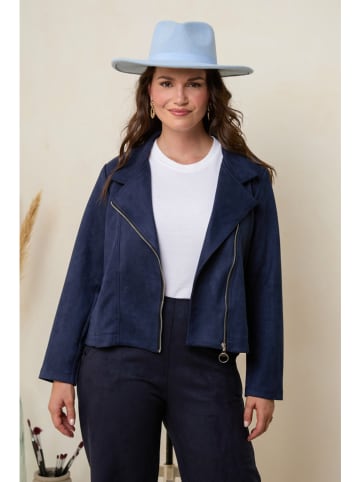 Curvy Lady Kunstleren jas donkerblauw