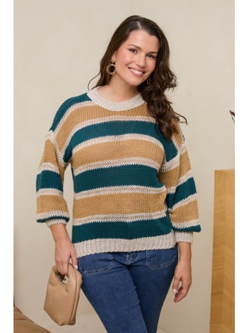 Curvy Lady Pullover in Türkis/ Creme