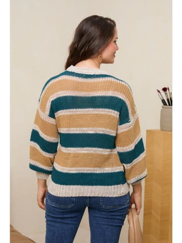 Curvy Lady Pullover in Türkis/ Creme