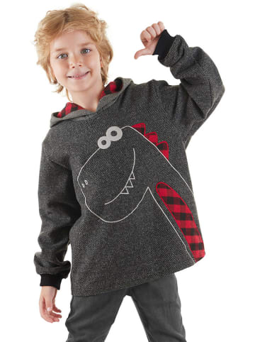 Denokids Bluza "Checked Dino" w kolorze antracytowym