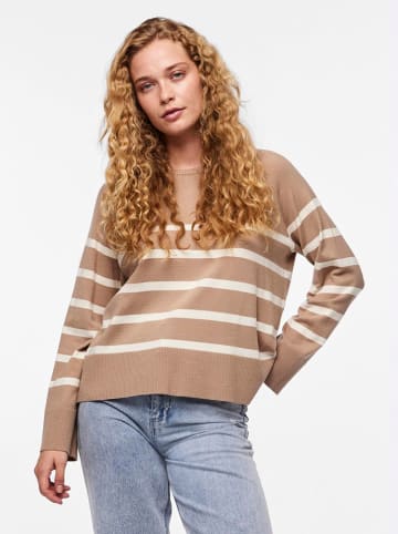 Pieces Pullover "Sia" in Beige/ Weiß