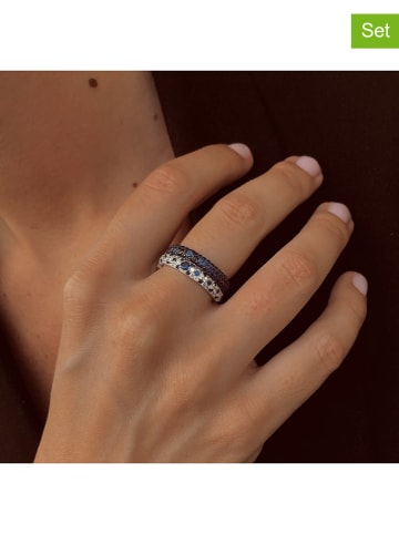 DI GIORGIO 2-delige set: zilveren ringen met edelstenen