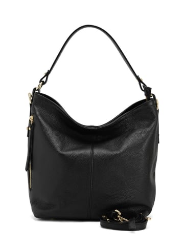 Lucca Baldi Leder-Schultertasche "Carrara" in Schwarz - (B)36 x (H)28 x (T)12 cm