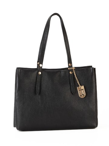 Lucca Baldi Leder-Schultertasche "Molina" in Schwarz - (B)37 x (H)24 x (T)14 cm