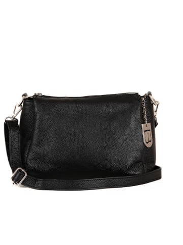 Lucca Baldi Leren schoudertas "Melfi' zwart - (B)26 x (H)19 x (D)9 cm