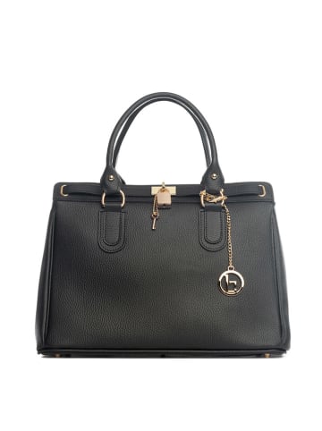 Lia Biassoni Leder-Henkeltasche "Nure" in Schwarz - (B)36 x (H)28 x (T)18 cm