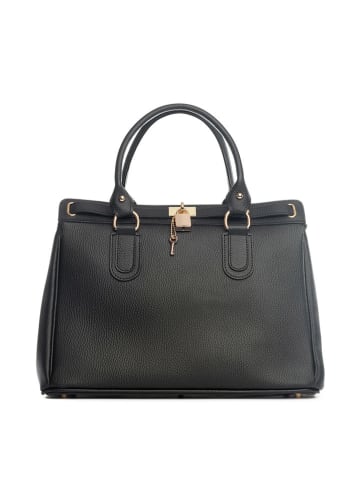 Lia Biassoni Leder-Henkeltasche "Nure" in Schwarz - (B)36 x (H)28 x (T)18 cm