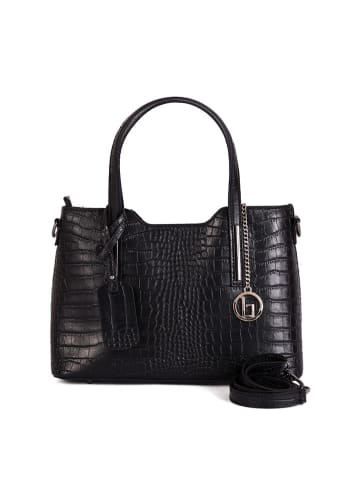 Lia Biassoni Leren handtas "Acco" zwart - (B)32 x (H)22 x (D)12 cm