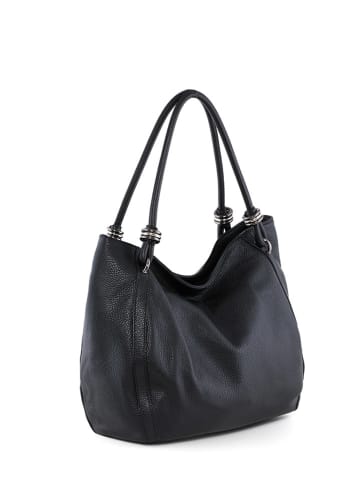 Lia Biassoni Leren schoudertas "Merula" zwart - (B)32 x (H)28 x (D)14 cm