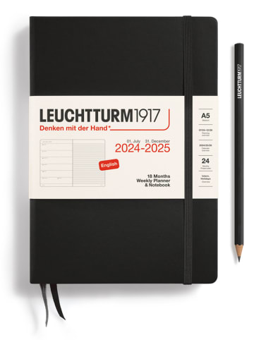 LEUCHTTURM1917 Wochenkalender & Notizbuch in Schwarz - (B)14,5 x (H)21 cm, ENG