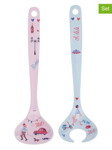 Overbeck and Friends 2er-Set: Salatbesteck "Bonjour" in Rosa/ Hellblau - (L)26,5 cm