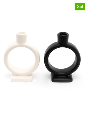 SiL Interiors 2er-Set: Kerznehalter in Weiß/ Schwarz - (B)10,4 x (H)14 cm