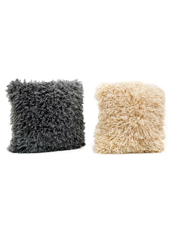 SiL Interiors 2er-Set: Kissen "Fluffy" in Beige/ Grau - (L)45 x (B)45 cm