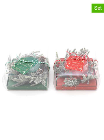 SiL Interiors 2er-Set: Kerzen in Grün/ Rot - (H)10 x Ø 8 cm