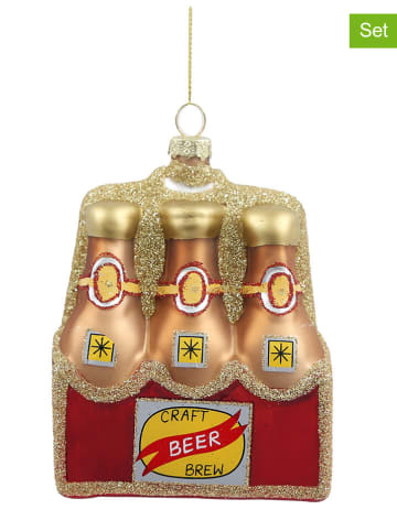 SiL Interiors 3er-Set: Dekoanhänger "Six Pack Beer" in Gold/ Rot - (B)12 x (H)8,6 x (T)6 cm