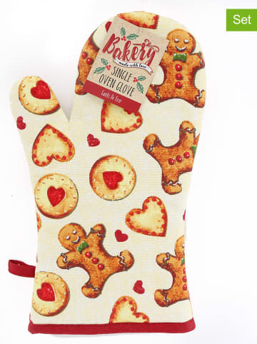 SiL Interiors 3er-Set: Ofenhandschuhe in Creme/ Rot - (L)32 x (B)18 cm