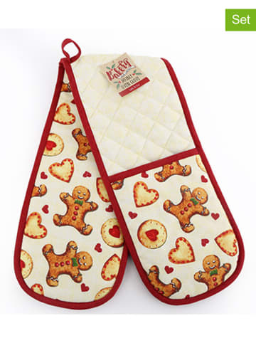 SiL Interiors 2er-Set: Ofenhandschuhe in Creme/ Rot - (L)92 x (B)18 cm