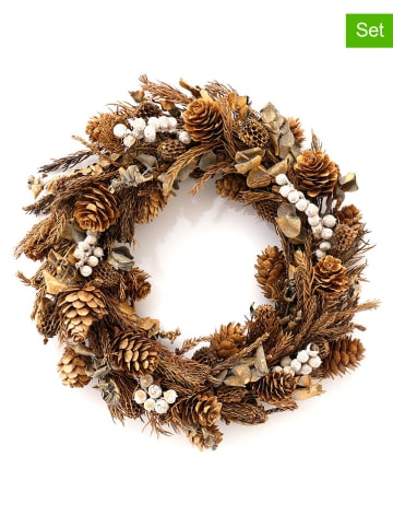 SiL Interiors 2-delige set: decoratieve kransen bruin - Ø 24 cm