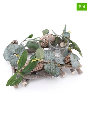 SiL Interiors 2-delige set: theelichthouders groen/lichtblauw - (B)20 x (H)8 x (D)14 cm