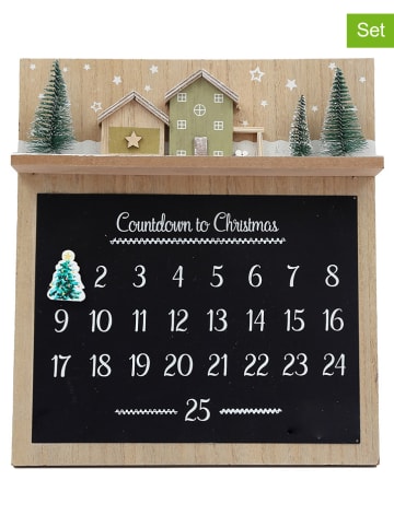 SiL Interiors 2-delige set: adventskalenders lichtbruin/zwart - (B)28,5 x (H)32,5 x (D)3 cm