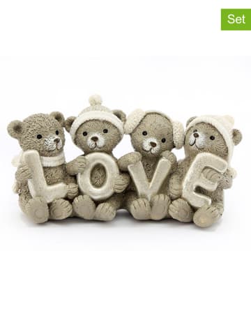 SiL Interiors 2er-Set: Dekofiguren "Bears Love" in Hellbraun - (B)15,5 x (H)7,5 x (T)5 cm