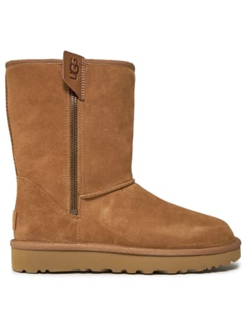 UGG Lammfell-Boots "Classic Short Bailey Zip" in Hellbraun