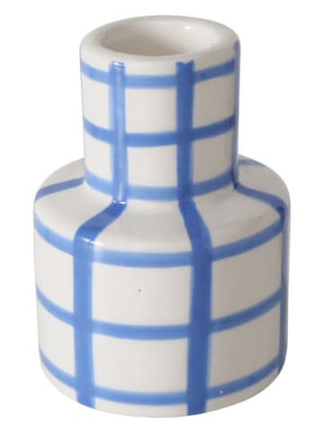 Boltze 2-delige set: kaarshouders "Checky" blauw/wit - (H)7,3 cm