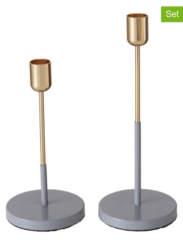 Boltze 2er- Set: Kerzenhalter "Telmo" in Gold/ Grau