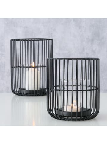 Boltze 2-delige set: windlichten "Cindy" zwart