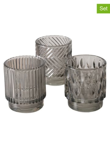 Boltze 3er-Set: Windlichter "Selua" in Grau - (H)8 cm