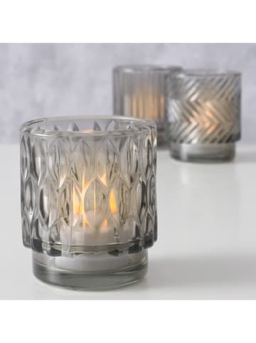 Boltze 3-delige set: windlichten "Selua" grijs - (H)8 cm