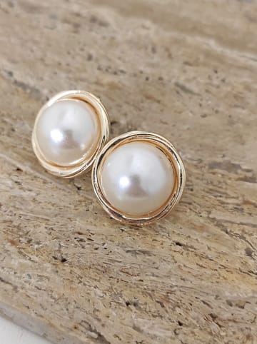 Luja Bijoux Pozłacane kolczyki-wkrętki z cyrkoniami i perłami
