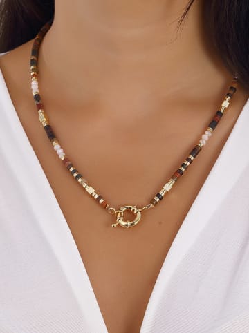 Luja Bijoux Vergold. Halskette mit Variscit-Steinen und Schmuckelement - (L)42 cm