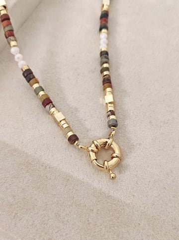 Luja Bijoux Vergold. Halskette mit Variscit-Steinen und Schmuckelement - (L)42 cm